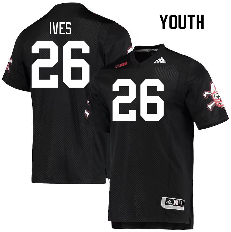 Youth #26 Kwinten Ives Nebraska Cornhuskers College Football Jerseys Stitched Sale-Black - Click Image to Close